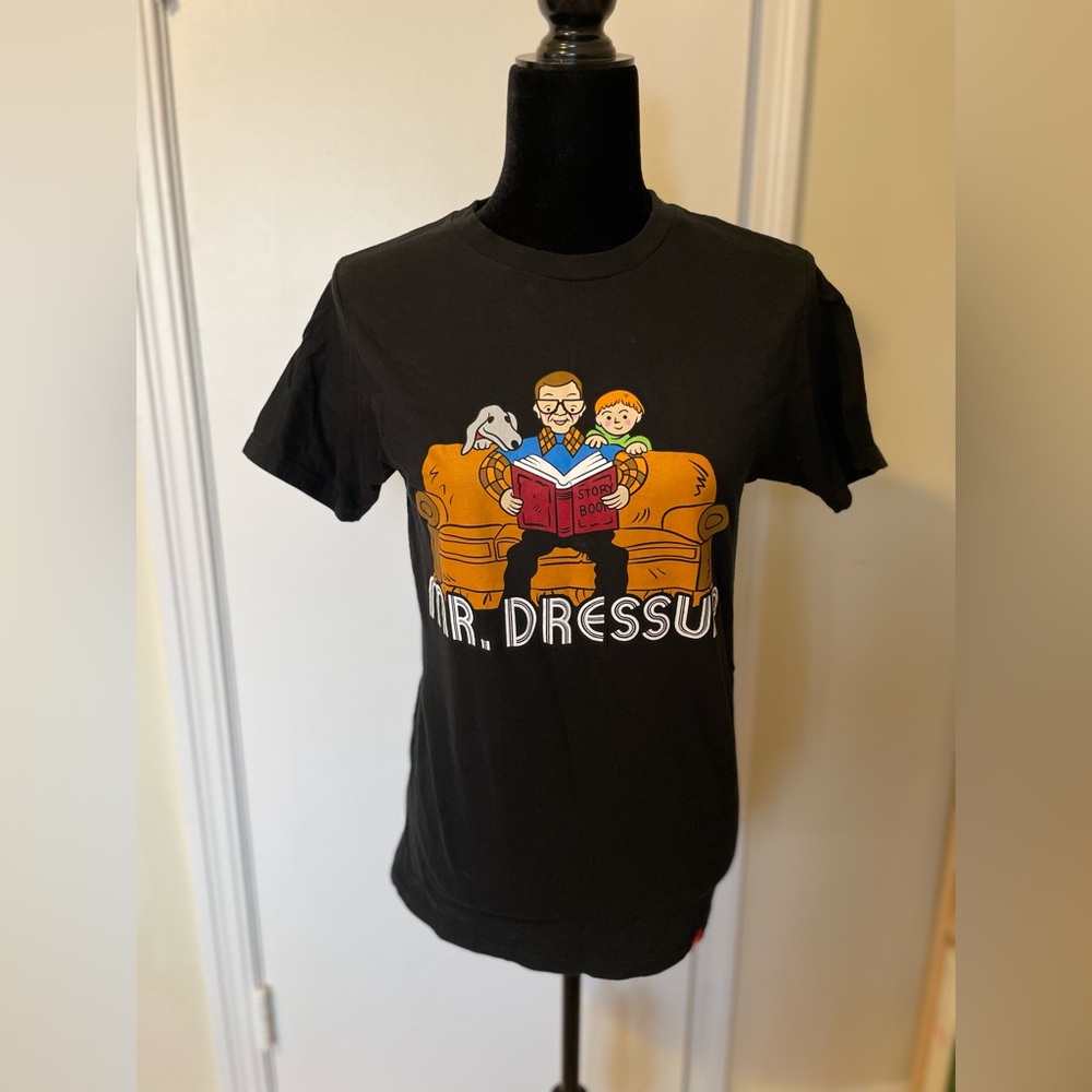 Vintage retro 80s CBC Canada Mr. Dressup adult black small t-shirt blouse top